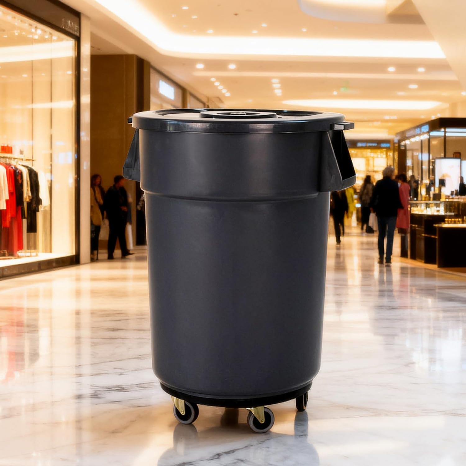 48 Gallon Outdoor Trash Can with Wheels, Rolling Trash Can with Lid & Sturdy Handle, Commercial Round Trash Cans, Outdoor Garbage Can for Kitchen, Garage, Backyard and Patio (48 Gallon, 1 Pack)