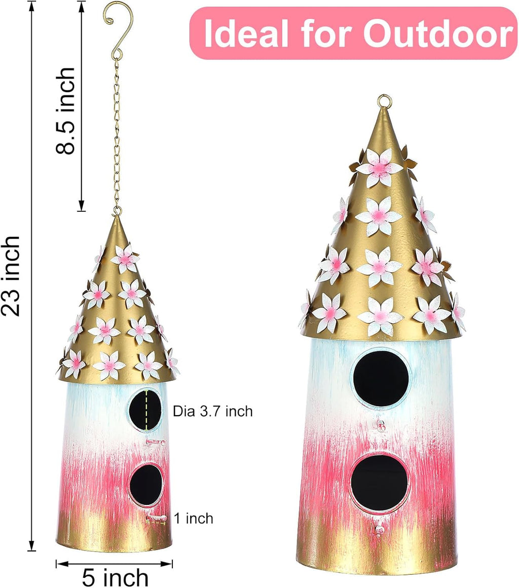 BAYN Hanging Bird House for Outside, 2 Story Double Hole Metal Birdhouse for Outdoor Hanging Handwork Bird Nest Decorative Garden Decor Outdoor