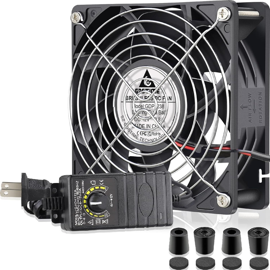 G‌DSTIME 120mm x 38mm Computer Fan with Variable Speed Controller, Powerful Airflow High Static Pressure 110V 220V AC Powered for Biltong Box, Server Rack, Solder Fume Extractor Cooling Ventilation