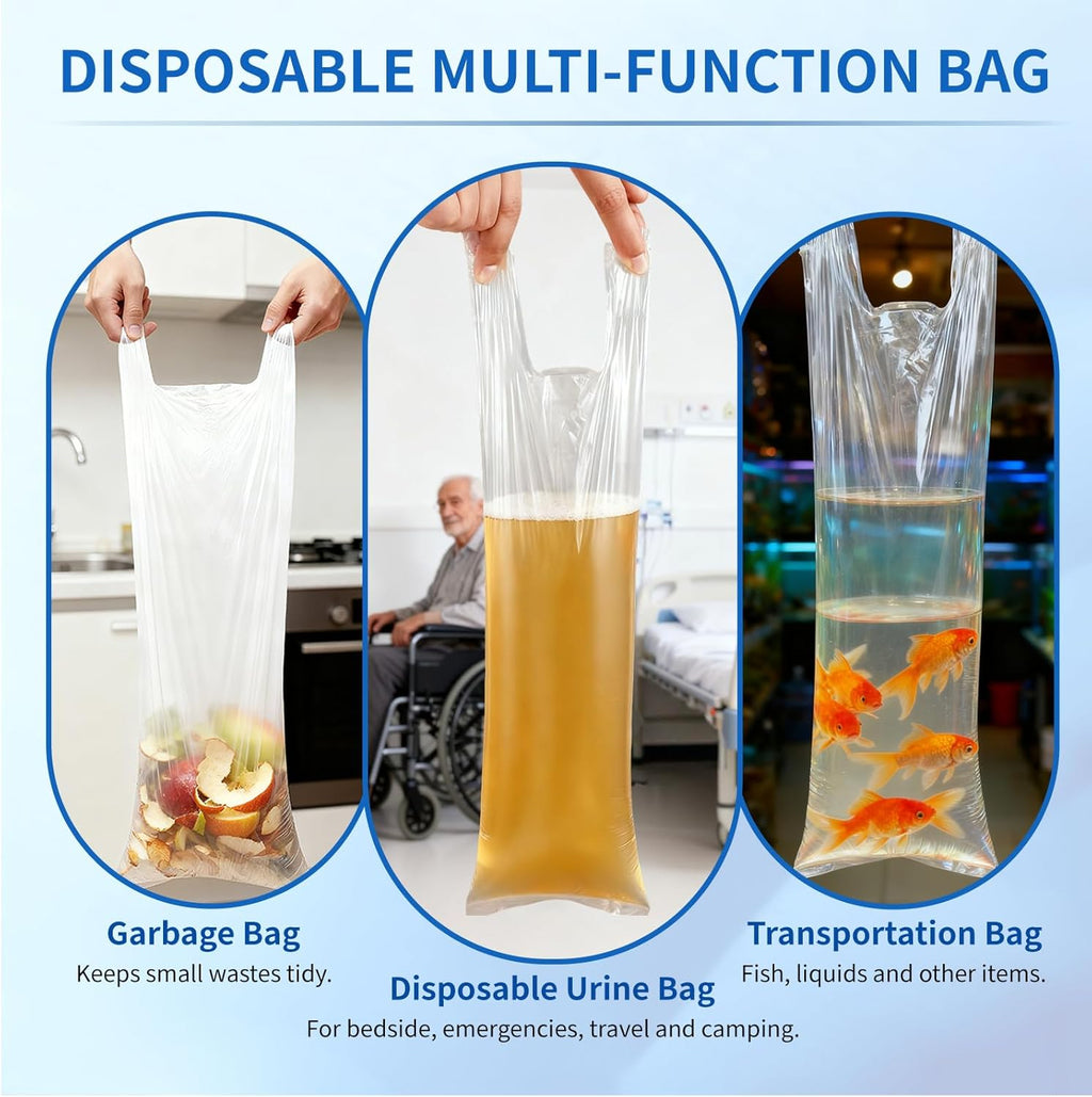 100PCS Clear Shipping Bags, Fish Bag 1500ml PE Plastic Emergency Portable Disposable Urine Drainage Bag for Travel, Traffic Jams, Camping, Patient, Kids(7.6x23.7Inch/17x60cm)