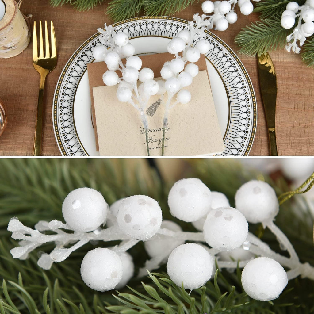 Red Berries Picks Clearance, 14 Pack Artificial Berry Stems for Christmas Tree Decorations, Crafts, Holiday and Home Decor, 7.9 Inches (White)