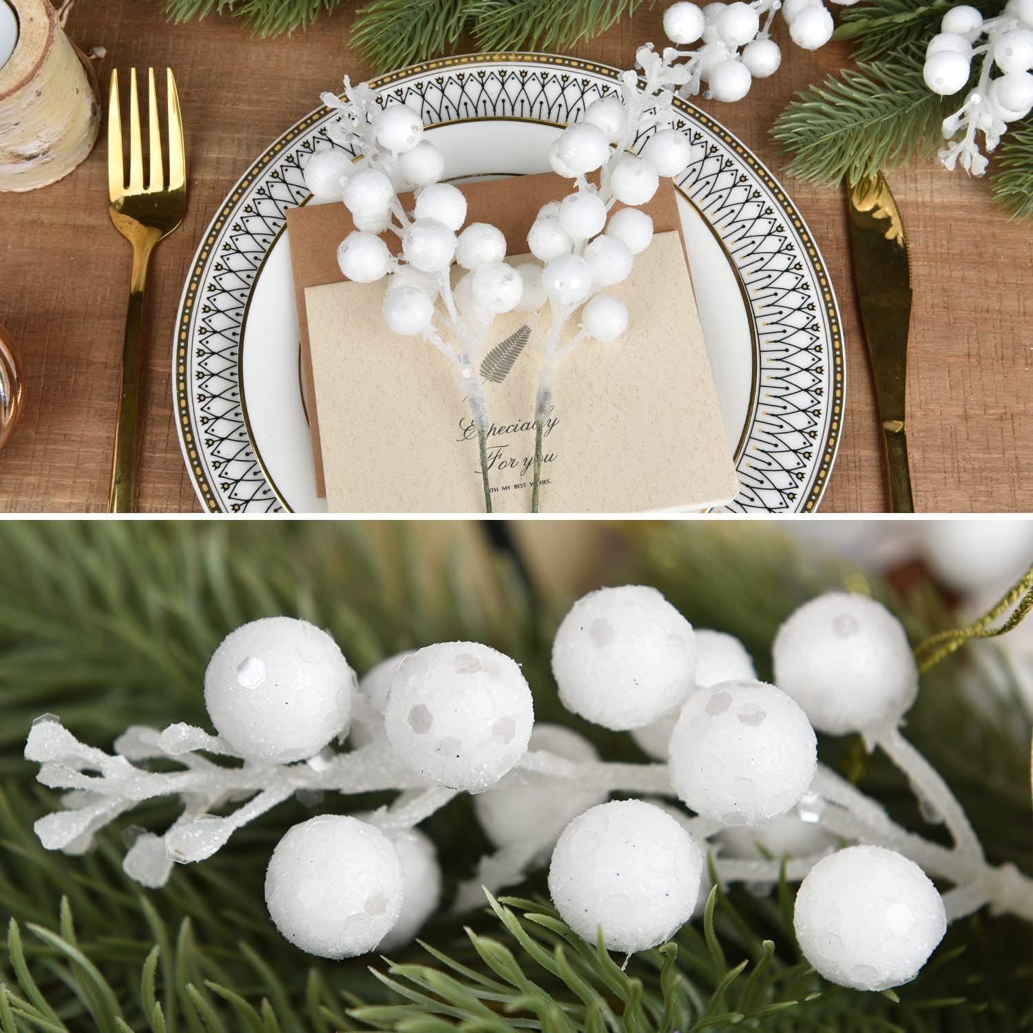 Red Berries Picks Clearance, 14 Pack Artificial Berry Stems for Christmas Tree Decorations, Crafts, Holiday and Home Decor, 7.9 Inches (White)