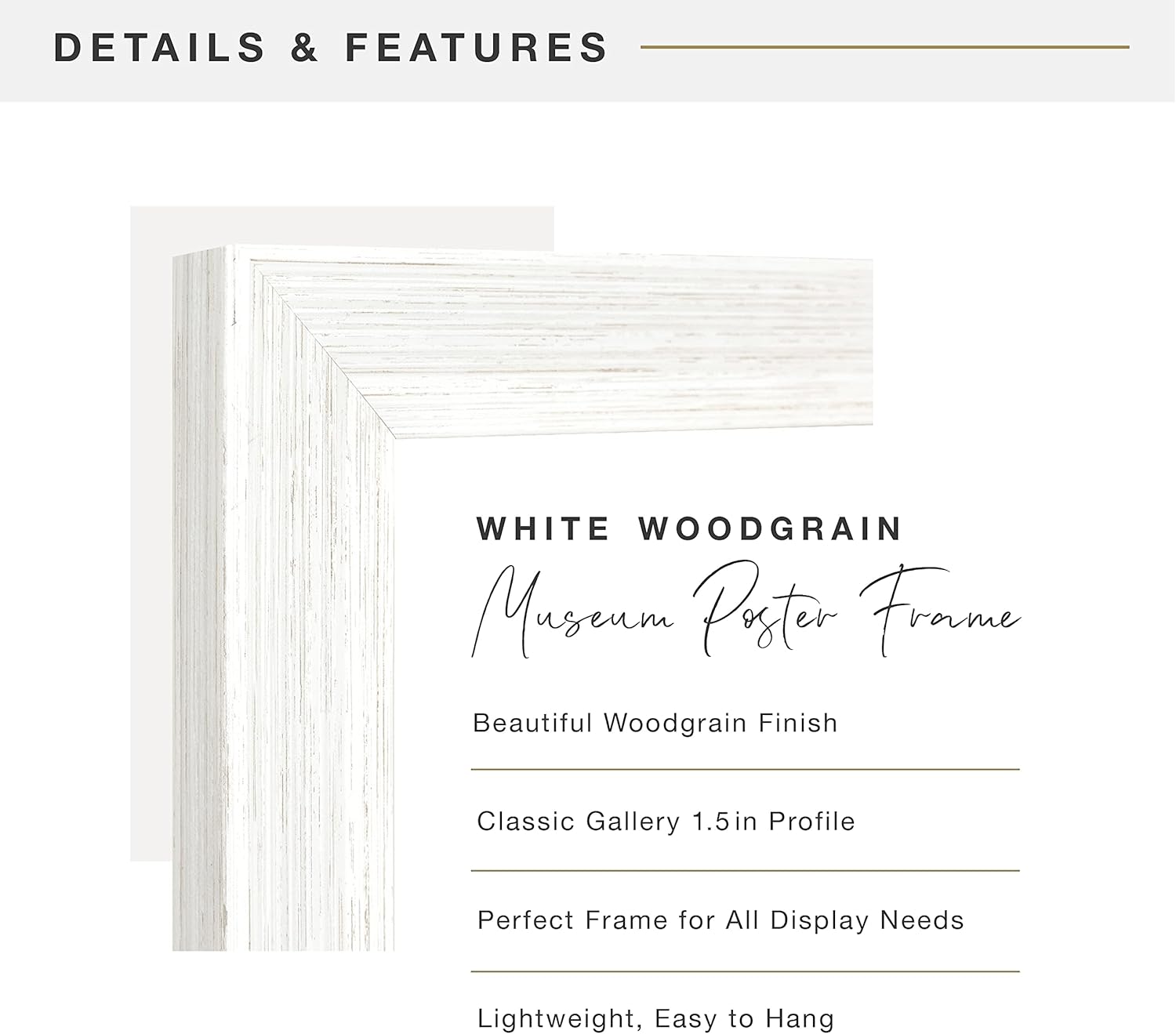 MCS Museum Poster Frame 20x27 White Woodgrain, Vertical & Horizontal Wall Hanging Large Picture Frame for Photos, Posters & Art Prints (1-Pack)