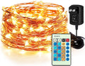 Moobibear Waterproof Fairy String Lights Plug in with 24 Keys Remote, 33ft 100LEDs Warm White Dimmable Starry Copper Wire Light for Indoor & Outdoor Wedding Birthday Valentines Day Decor
