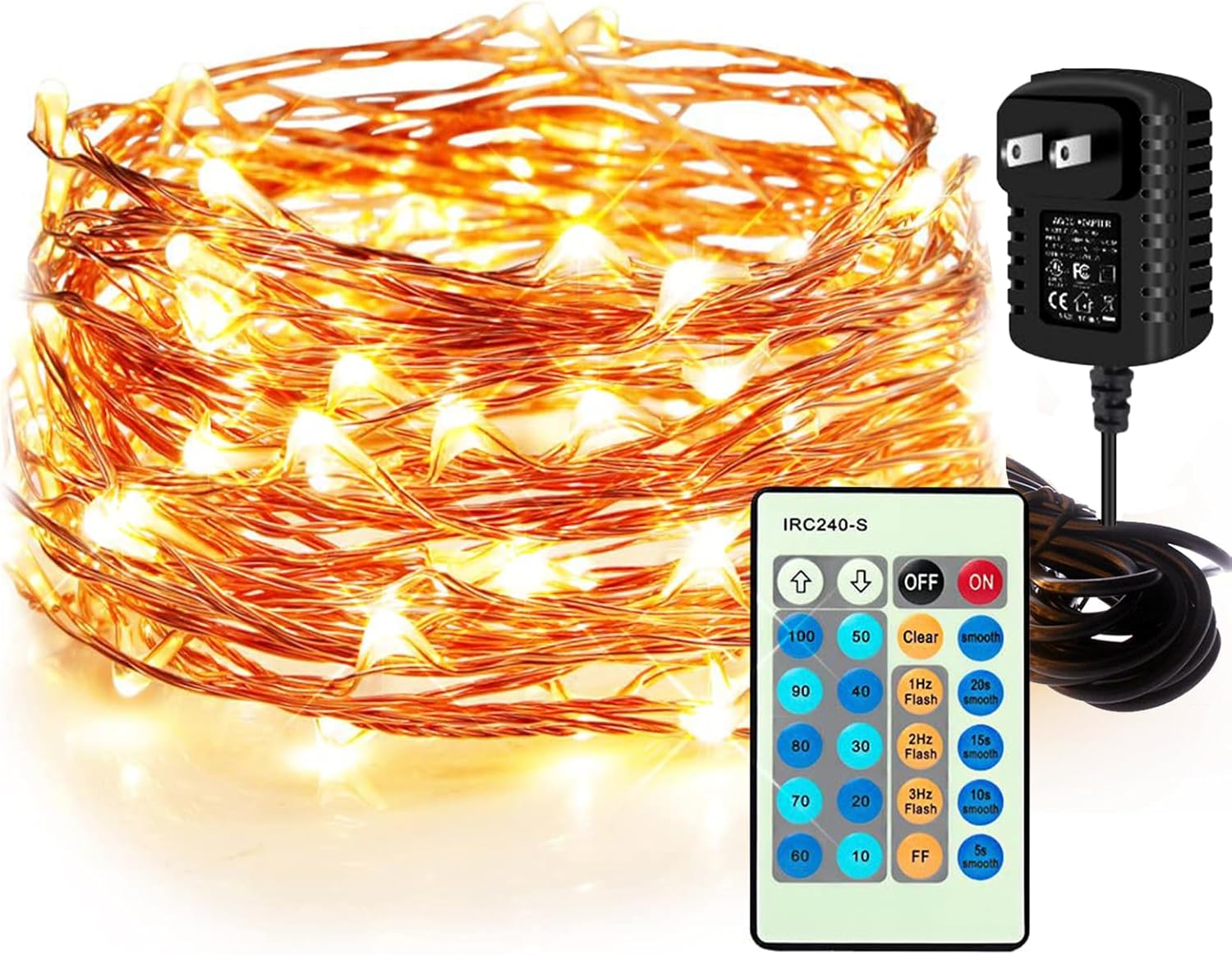 Moobibear Waterproof Fairy String Lights Plug in with 24 Keys Remote, 33ft 100LEDs Warm White Dimmable Starry Copper Wire Light for Indoor & Outdoor Wedding Birthday Valentines Day Decor