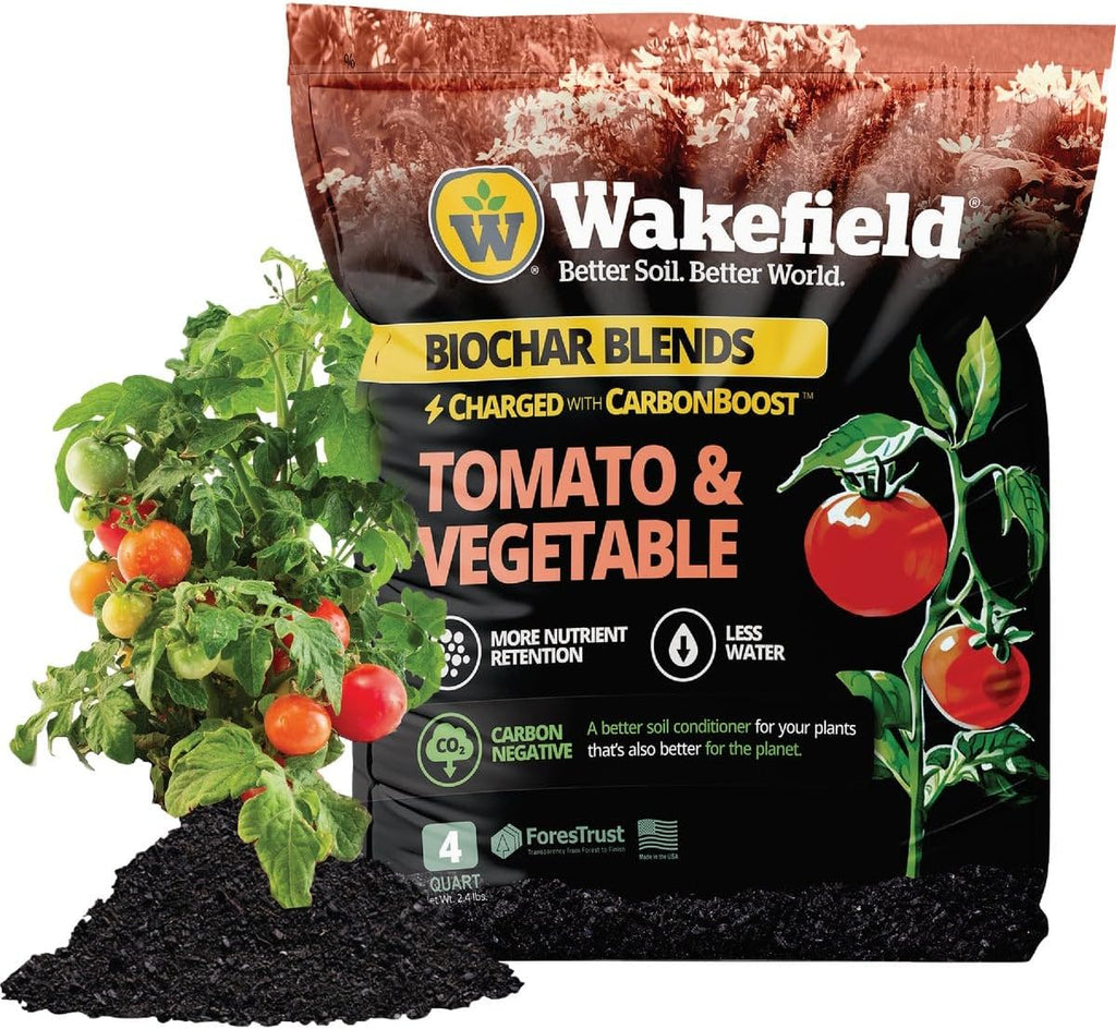 Wakefield Premium Biochar Blend – Organic Potting Soil for Vegetables, Tomatoes & Gardens – Potting Mix Enriched with Humic Acid & CarbonBoost – Versatile Top Soil for Indoor & Outdoor Plants-4quarts