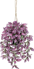 Briful Fake Hanging Plants 17.7" Faux Watermelon Peperomia Silk Plants with Black Pot Artificial Hanging Greenery for Home Garden Balcony Front Porch Outdoor Decor