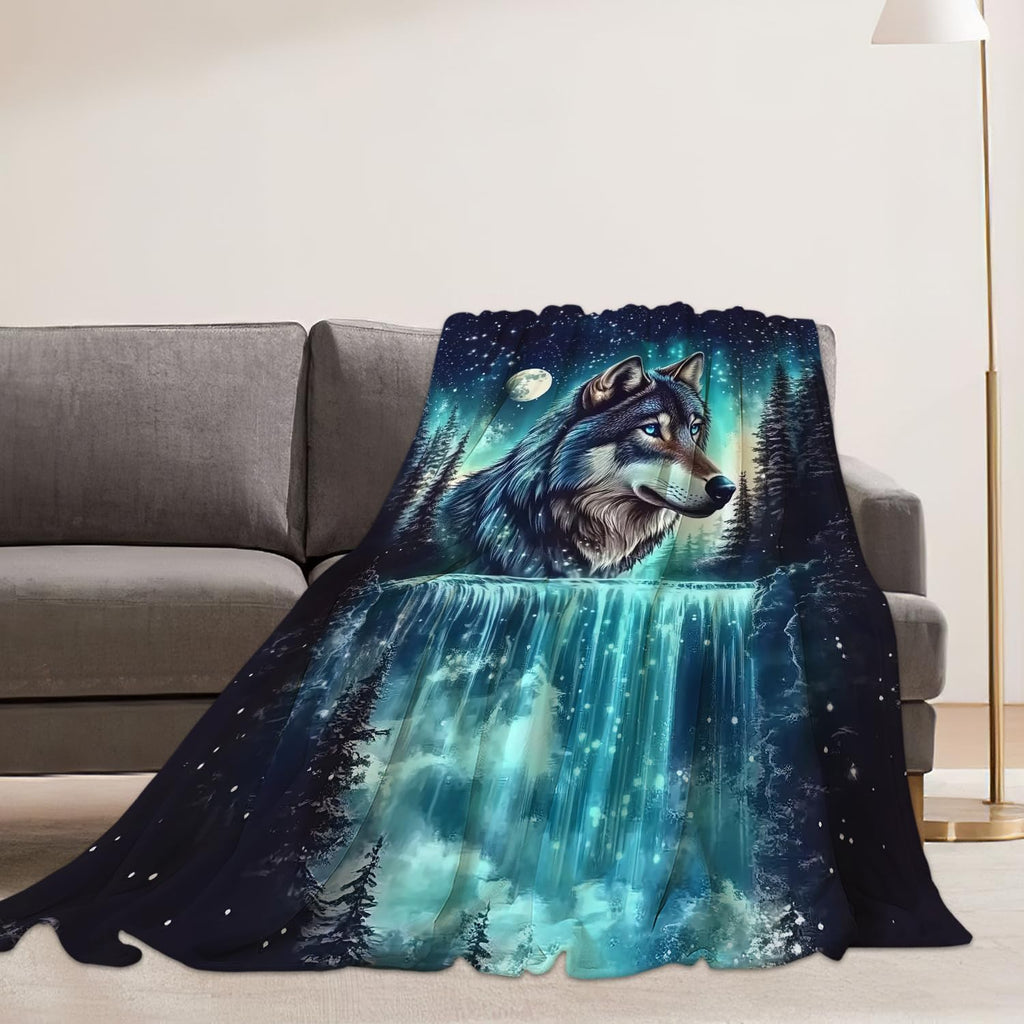 Wolf Blanket Wolves Lover Throw Blankets Waterfall Gifts for Girls Boys Kids Soft Cozy Fleece Plush for Couch Sofa Bed 60"x50"