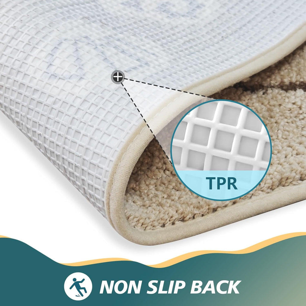 Beach Bathroom Rugs Soft Absorbent Ocean Wave Bath Mat with Non-Slip Backing Coastal Decor for Bathroom Kitchen Entryway, Blue Sea Design with Starfish Shells Pattern Bath Decor (C, 24"x47")