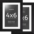 Homeforia 4x6 Picture Frame Black Wood, High End Oak 4by6 Black Wooden Frames with Mat 3x5 Print, 4 x 6 Frame Matted to 3 x 5 inch Photo, 6x4 Wall or Tabletop Frame, Tempered Glass, Wall Kit, Set of 2