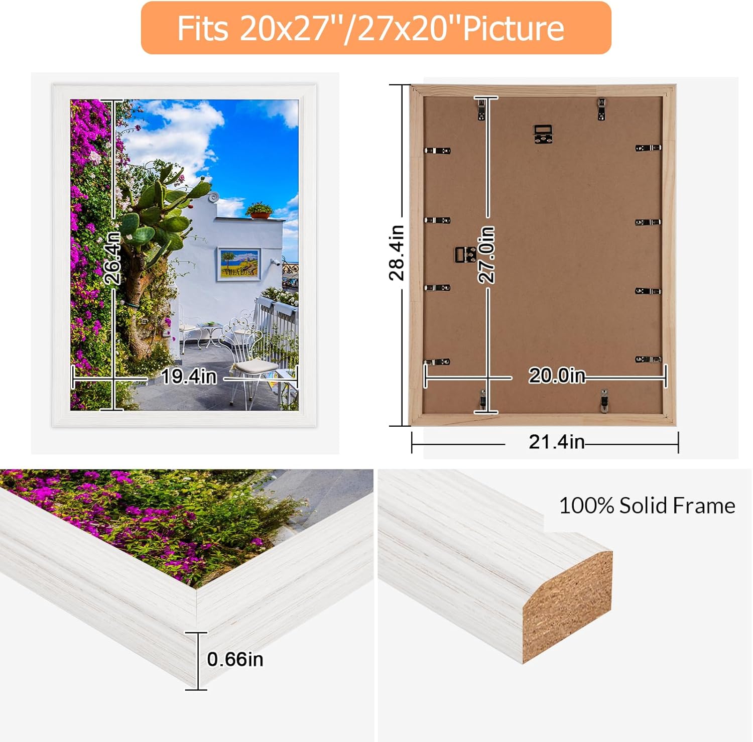 20x27 Wood Frame White, Modern Natural Woodgrain 27x20in Picture Frame, Rustic Wooden 20 x 27 inch Gallery Wall Photo Poster Frame with HD Plexiglass, Horizontal Vertical Wall Mounting Display 1pcs