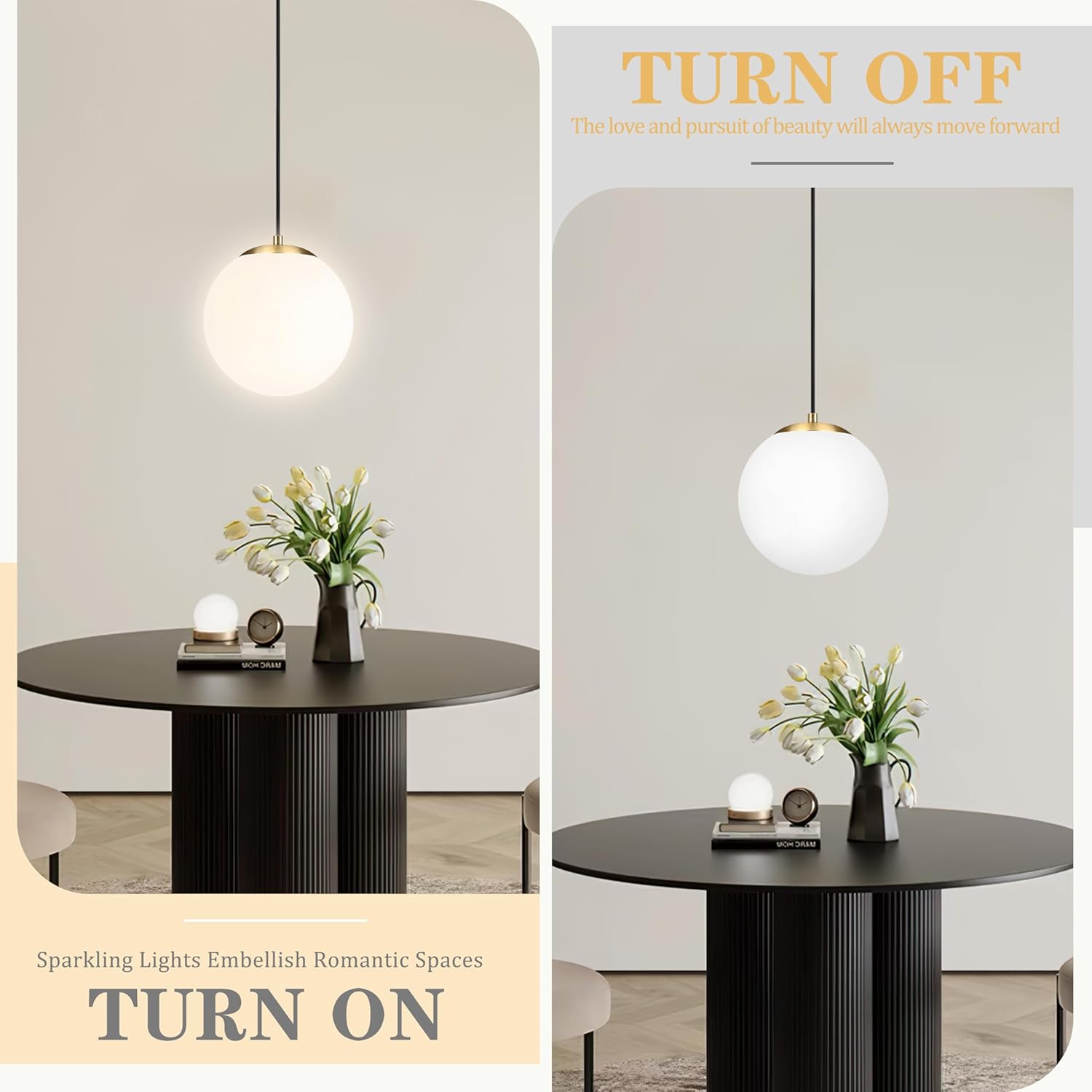 KoKo&Yukina 8" Globe Pendant Light Gold Plug in Pendant Light Adjustable Hanging Lights with Plug in Cord Brushed Gold Finished with Milk Glass Lampshade for Bedroom Kitchen Island（Bulb Included）