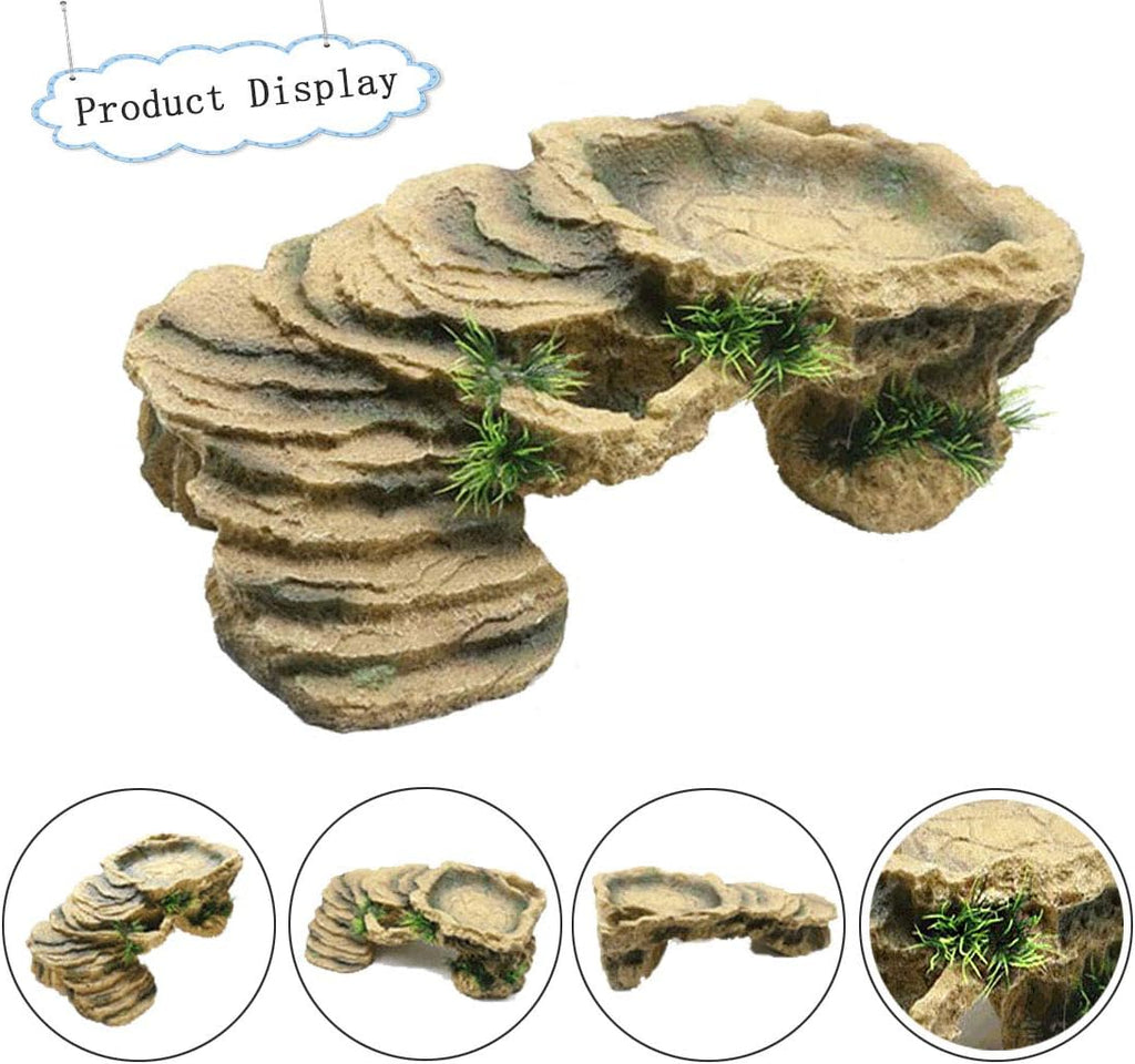 PINVNBY Turtle Basking Platform,Tortoise Resin Dock Resting Rock Reptile Habitat Ornament Hiding Cave Floating Ledge Aquarium Decoration for Bearded Dragons,Lizard,Newts,Frogs