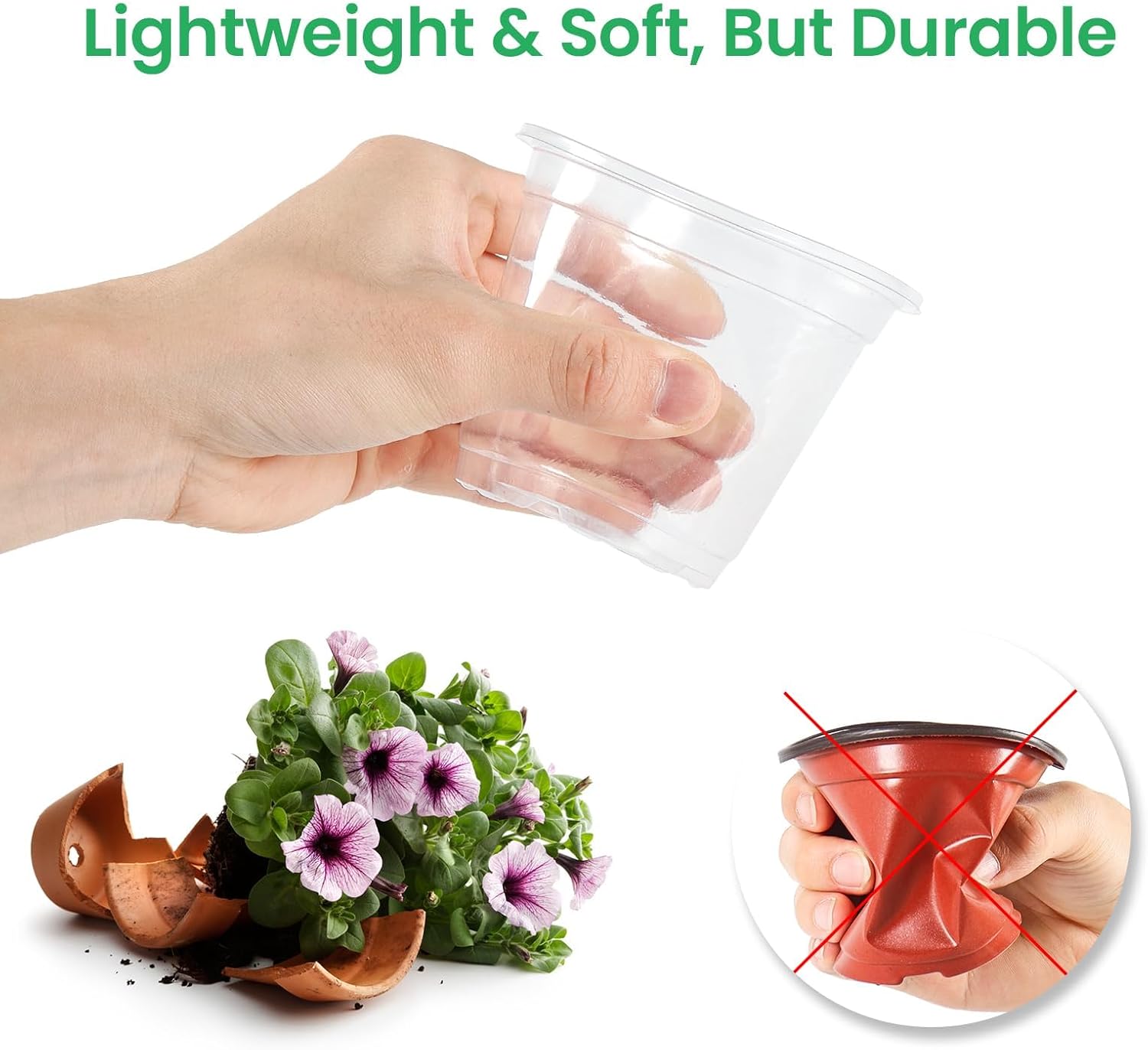 36 Packs 6.7/5/4/3.5 Inch Reinforced Clear Nursery Pots with Drainage Hole, Transparent Variety Pack Plastic Plant Pot Seedling Planter for Vegetable Propagation, Root Cutting, Seed Starting