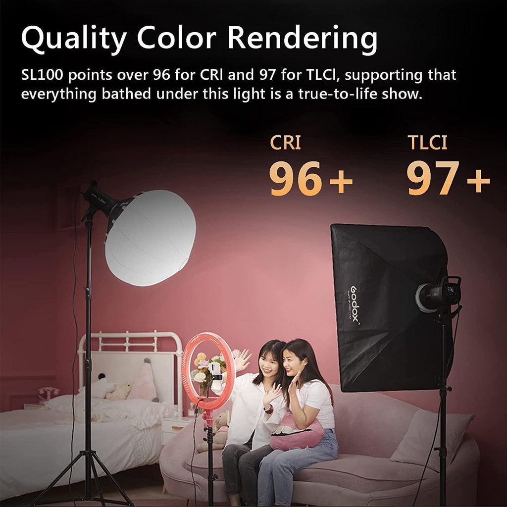 Godox SL100Bi 100W Bi-Color LED Video Light, 32100Lux@1M with APP Control, 2800K-6500K CRI/TLCI 96+/97+ Studio Light, 11 FX Effects Studio LED Continuous Video Light Bowens Mount