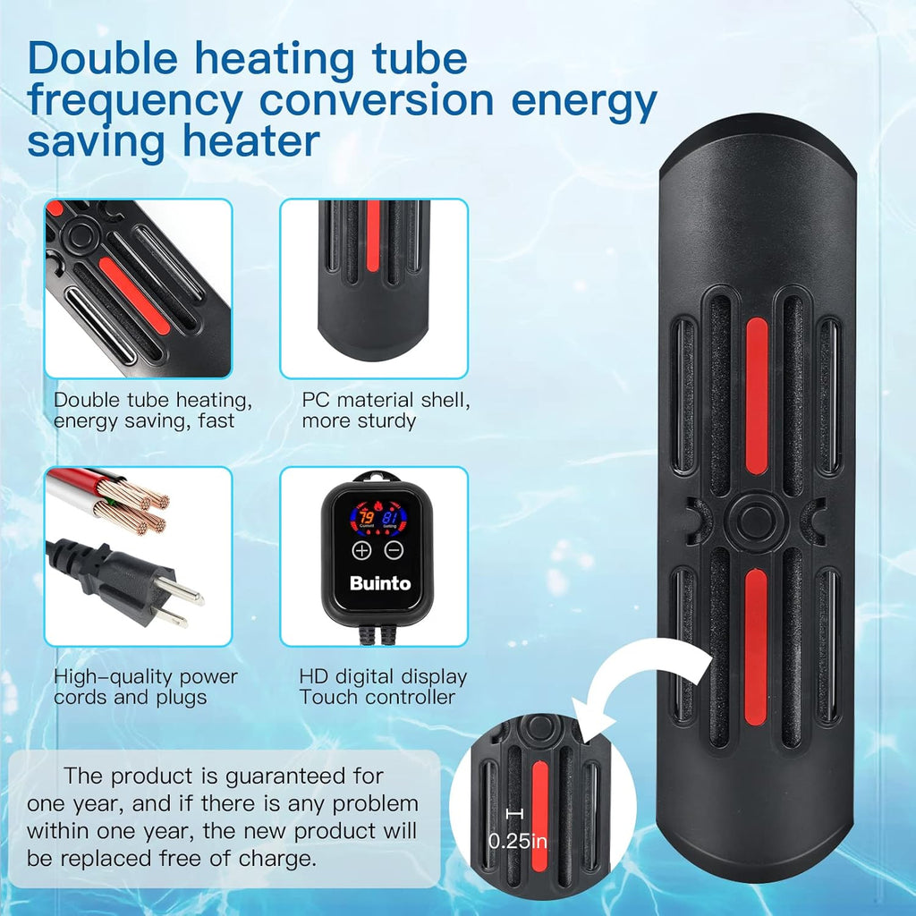 Aquarium Heater, 800W, 1200W Bold Double Quartz Tube Heater, Fast Heating, high-Definition Digital Touch Controller, Energy Saving. (Applicable to Fresh Water and sea Water) (1200W)