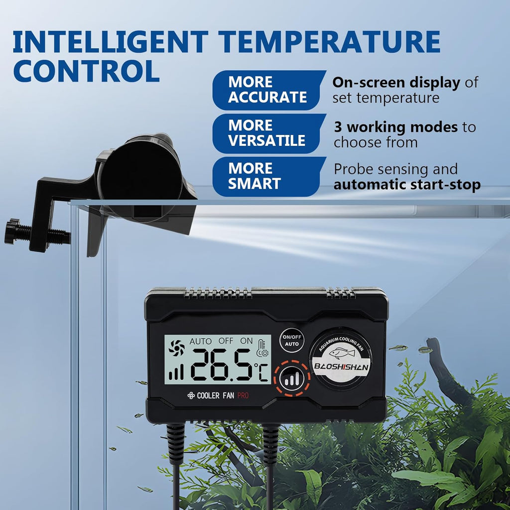 BAOSHISHAN Aquarium Chiller Fan, with AutoTemperature Control and Adjustable 3 Speed, 120° Cross-Flow Air Outlet s Aquarium Cooling Fan Cooler for Tank Home Office