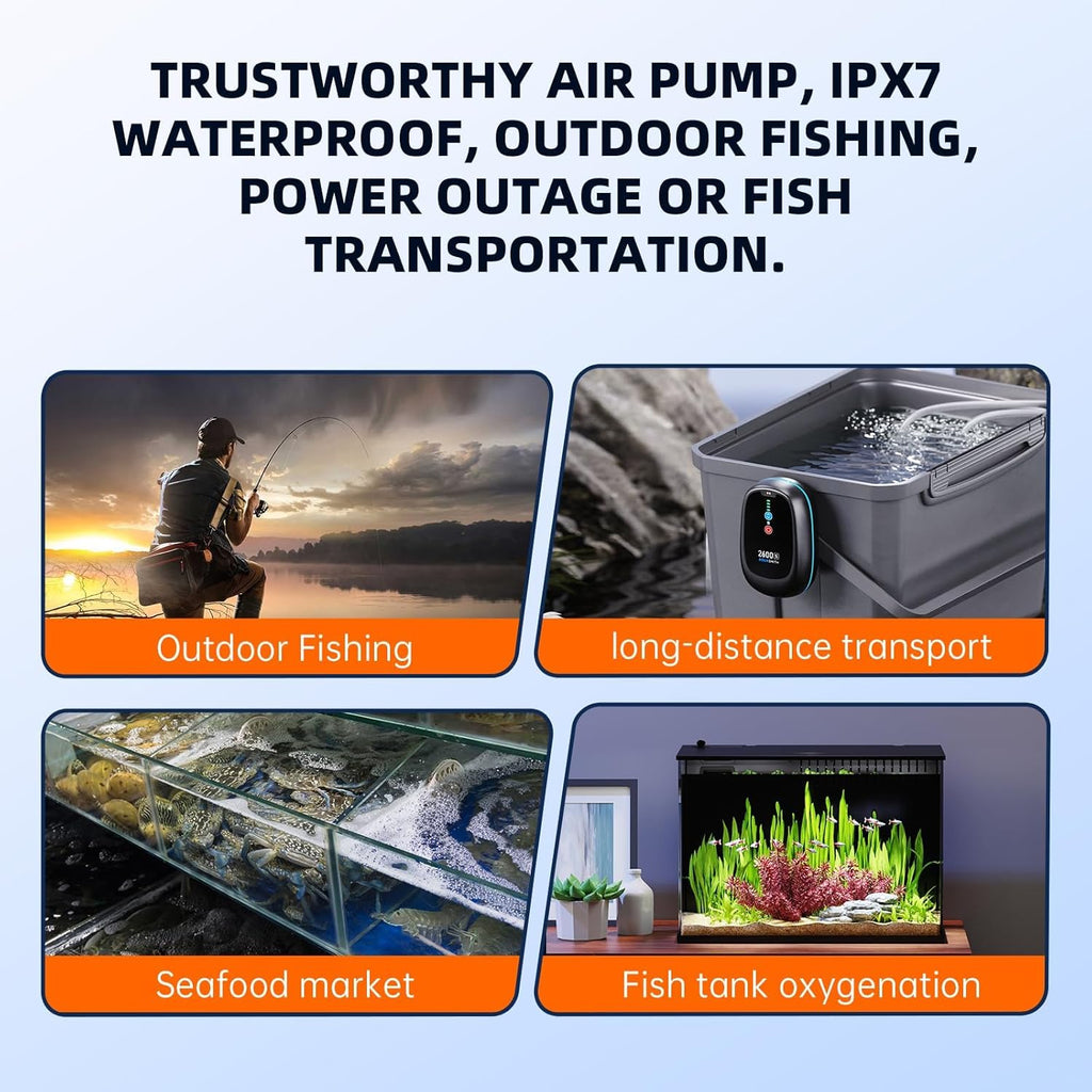 Bait Aerator,Rechargeable Aerator for Fish,IPX7 Waterproof, Suitable for Outdoor Fishing, Power Outage Emergency air Pump, Built-in Battery 2600mah, (1.5W 24GPH) Maximum Battery Life of 115 Hours