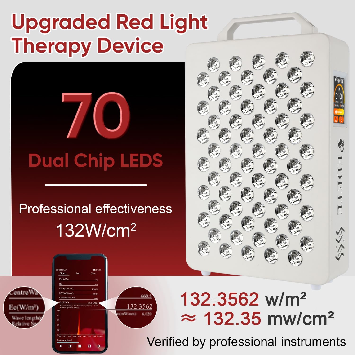 Red Light Therapy for Face and Body, 630nm 660nm 810nm 850nm and 940nm 5 Wavelengths Near Infrared Light Therapy Panel, 70 Dual Chip Beads Red Light Therapy Device for Skin Care, Sleep, Pain Relief.