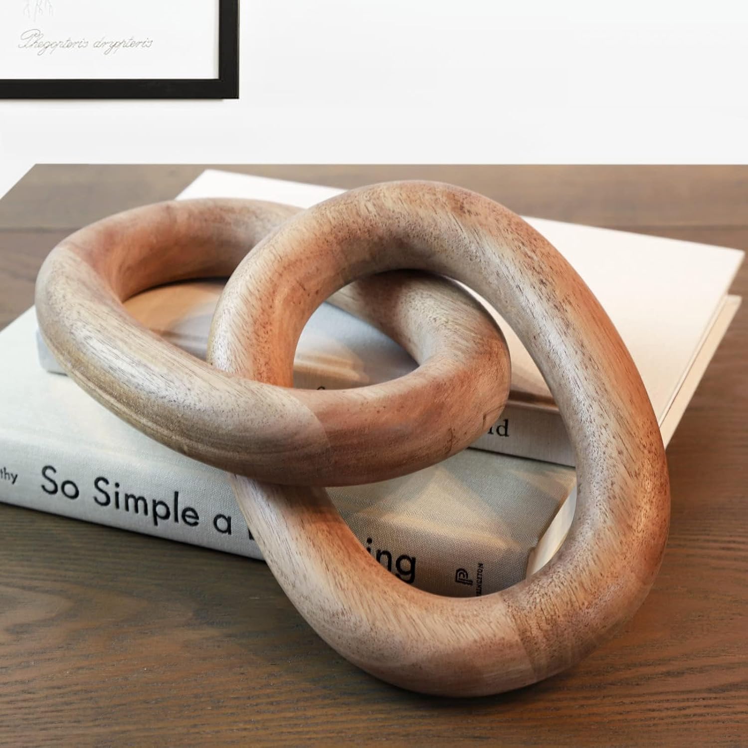 Wood Chain Link Decor – 13” Wooden Decorative Object for Coffee Table Decor and Neutral Decor for Home – Modern Knot Accent for Shelf Styling, Books, or Housewarming Gifts