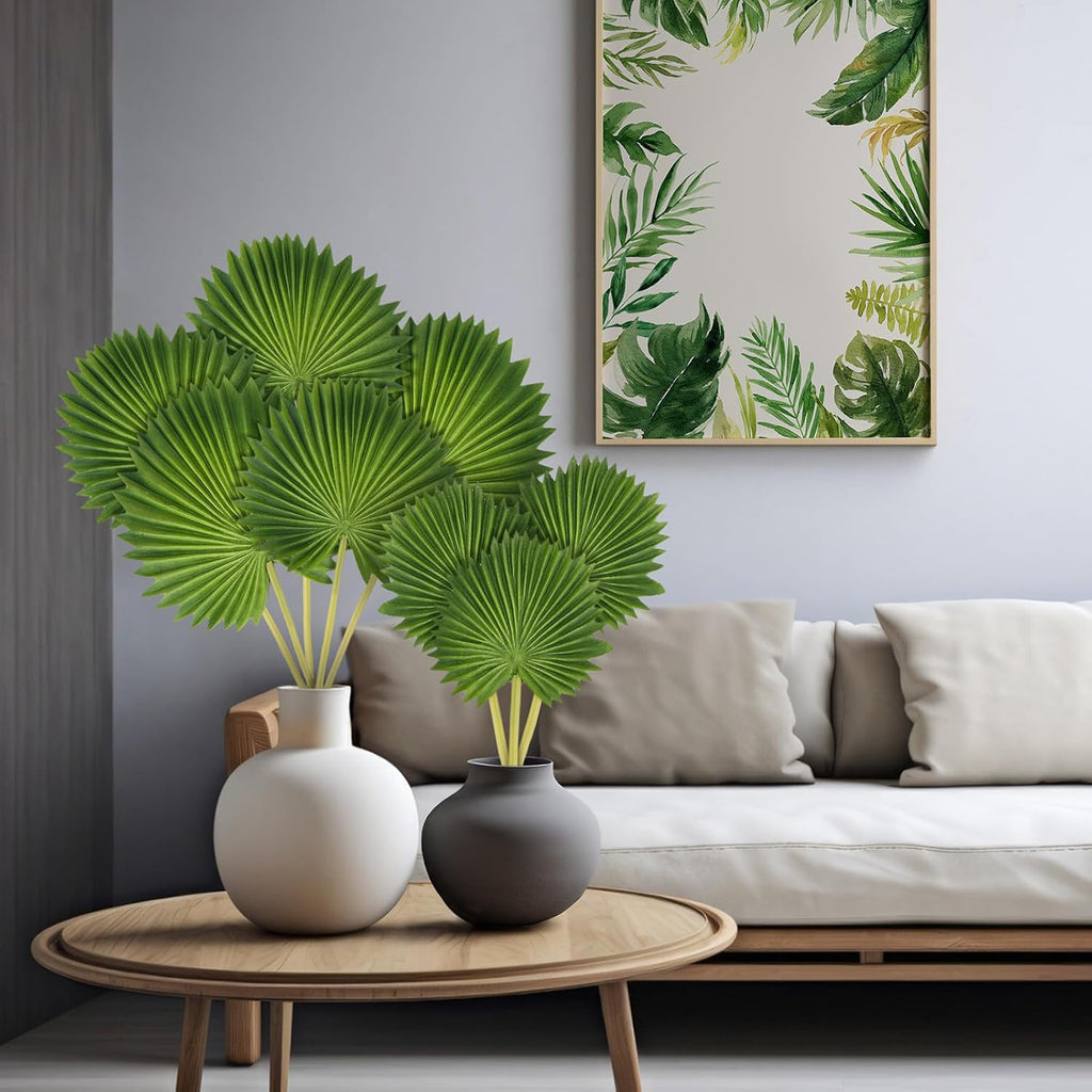 12 PCS Artificial PU Foam Palm Leaves Tropical Fake Greenery for Wedding Bouquet Party Decor Boho Home Centerpieces DIY Floral Arrangements