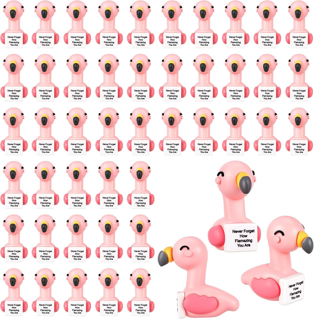 Gejoy 50 Pcs Mini Rubber Flamingo Toys Positive Gifts Flamingo Figures Decorations and Encouragement Birthday Motivational Gifts for Colleague Staff Teacher