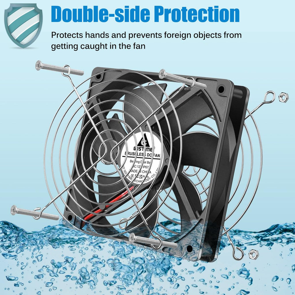 GDSTIME 120mm Waterproof Fan with Speed Controller, IP67 12V Computer Fan with AC Plug, 110V 120V 220V AC Powered Ventilation Exhaust Fans for Receiver Terrarium Biltong Box Grow Tent Cabinet Cooling
