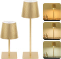 LUTEC 2 Pack Cordless Table Lamp,6000mAh Rechargeable Battery Operated Desk Lamp,Two Adjustable Heights,Waterproof, Touch Control & 3 Color Stepless Dimming for Restaurant/Bedroom/Bars/Outdoor (Gold)