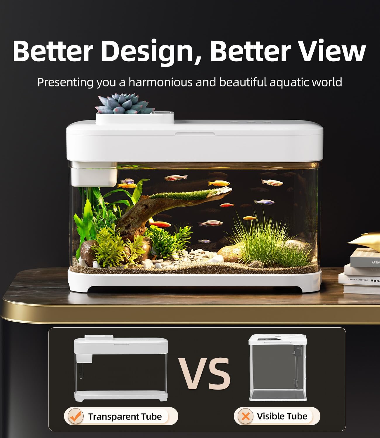 Smart Fish Tank Aquarium 3 Gallon with Heater, Temperature Monitor, 3 Stage Filtration, 8 Color Lighting, Aquarium Siphon, Small Betta Tank Kit, Acrylic
