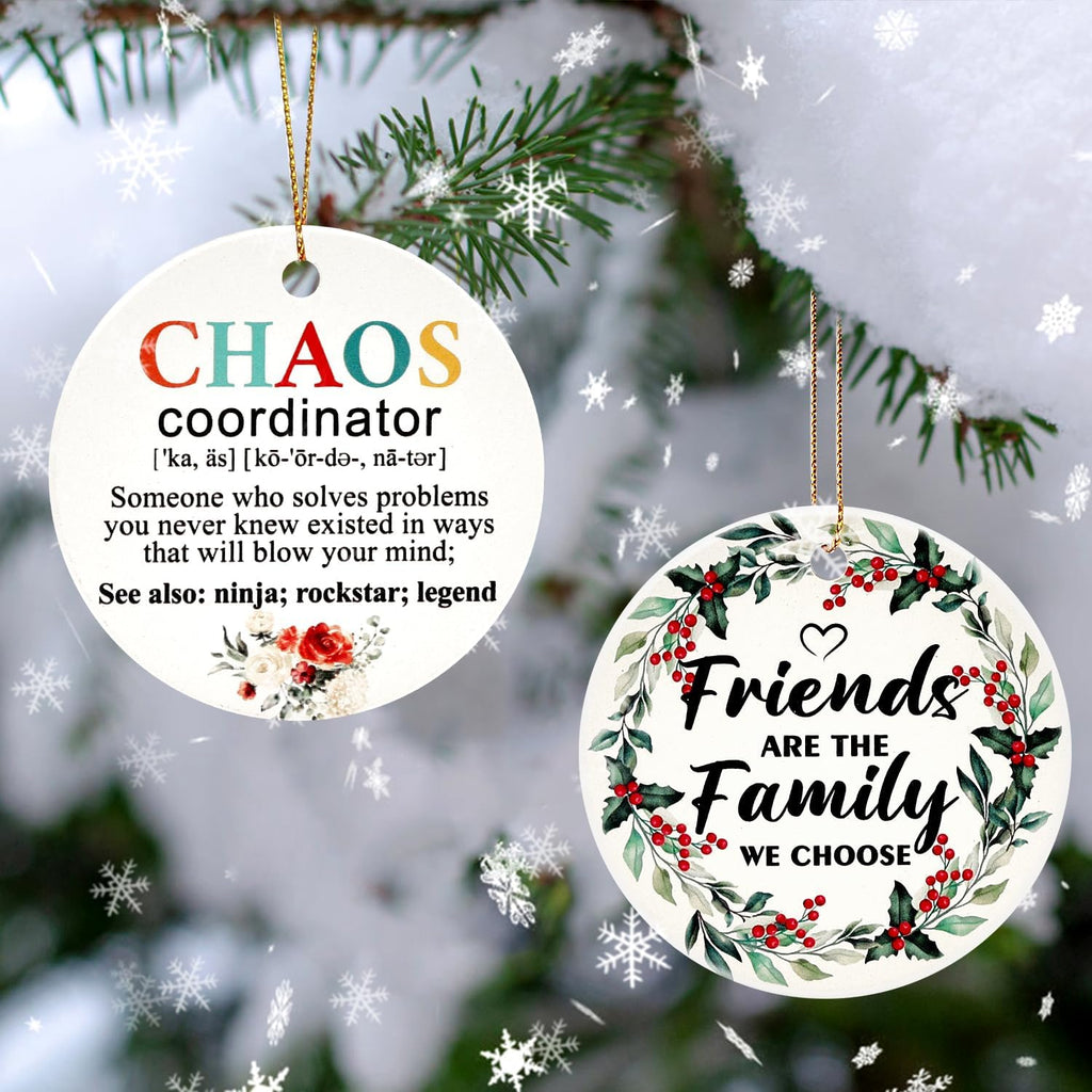 Chaos Coordinator Christmas Ornament Ceramic Mini Xmas Tree Decorations Thank You Gift for Women Coworker Manager Lady Boss Appreciation Inspiration Gift Office Cute Christmas Decorative Ornament