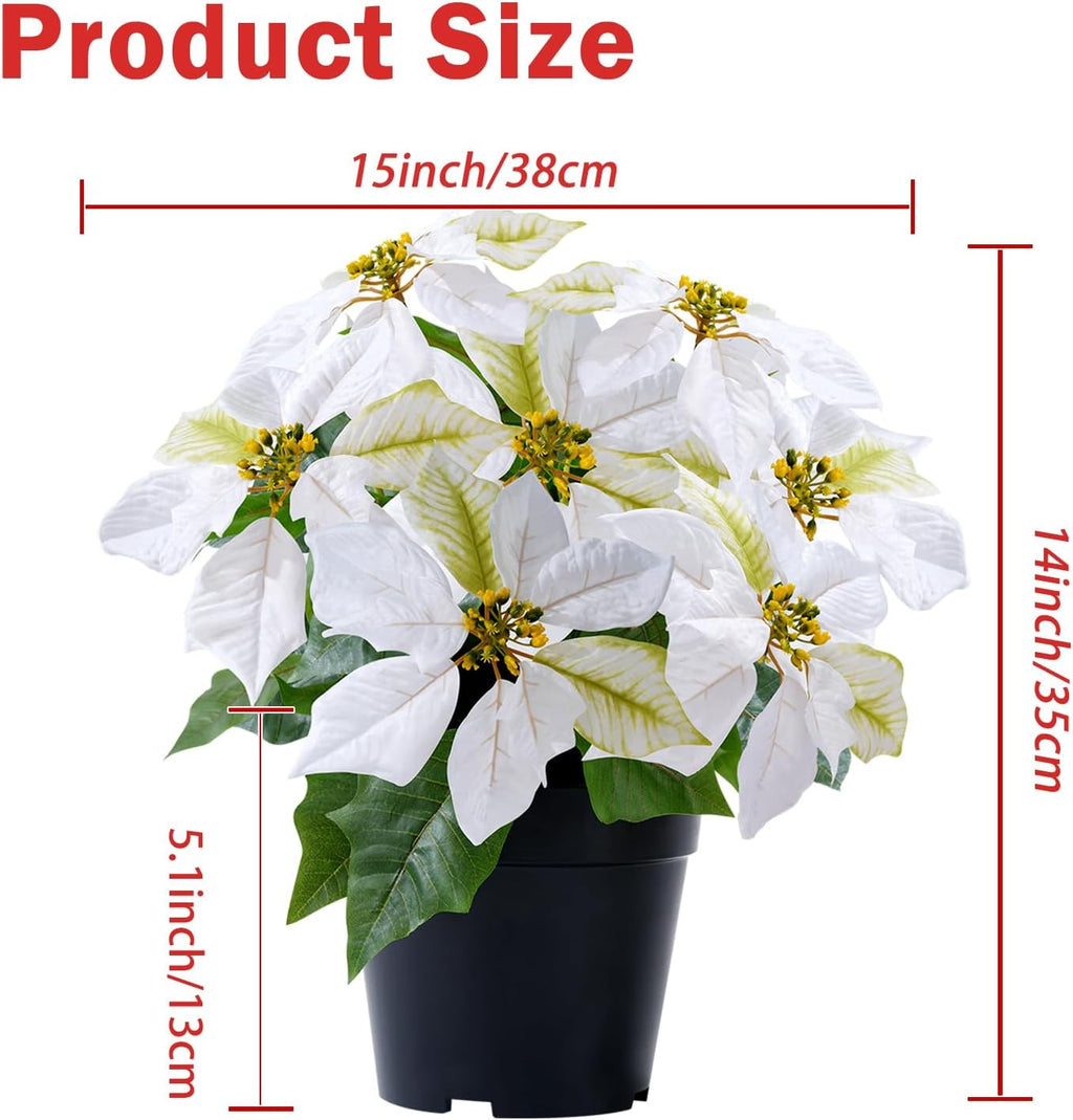 Artificial Poinsettia Flowers - 14Inch Faux Christmas Plant, Cream Winter Flowers for Indoor/Outdoor Xmas Ornament, Porch & Home Garden Decorations