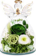 FIACO Gifts for Women Birthday Preserved Rose Forever Flower in Glass Angel Figurines Fresh Flowers for Delivery Prime for Mom Real Green Roses for Grandma Sister Wife Her from Daughter