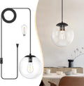 KoKo&Yukina 10" Globe Pendant Light Black Plug in Pendant Light Adjustable Hanging Lights with Plug in Cord Matte Black Finished with Clear Glass Lampshade for Bedroom Kitchen Island（Bulb Included）