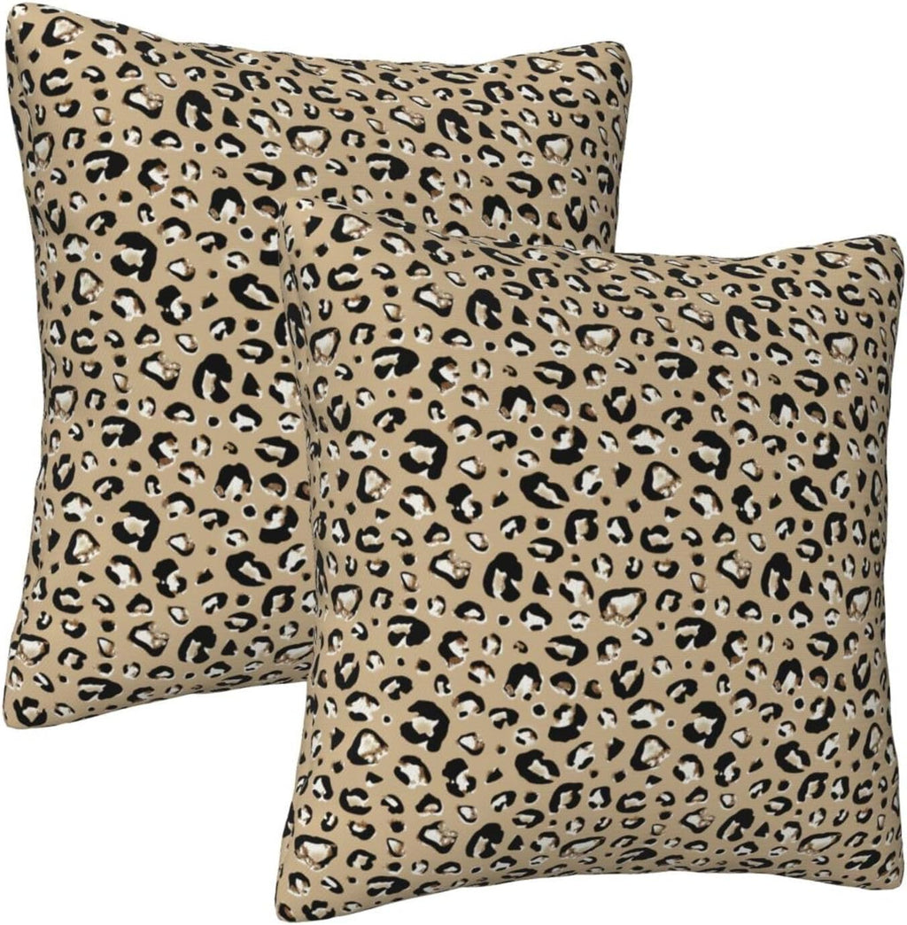 Black & Brown Leopard Print Throw Pillow Covers Set of 2 Ultra-Soft All-Season Pillow Shams with Hidden Zipper,Durable for Sofa Bed Car Decor & Gift 18x18IN