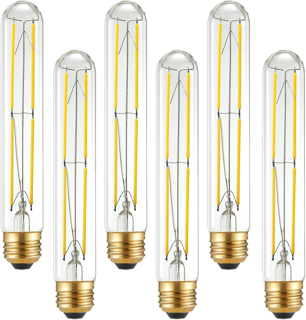 Arberlic 7.3 Inch T10 LED Bulb,6W E26 LED Bulb dimmable Equivalent E26 Bulb 60 watt,Neutral White 4000K,600lm,CRI85+,AC120V,Clear Glass Long Tubular Light Bulb,Flicker-Free,Pack of 6