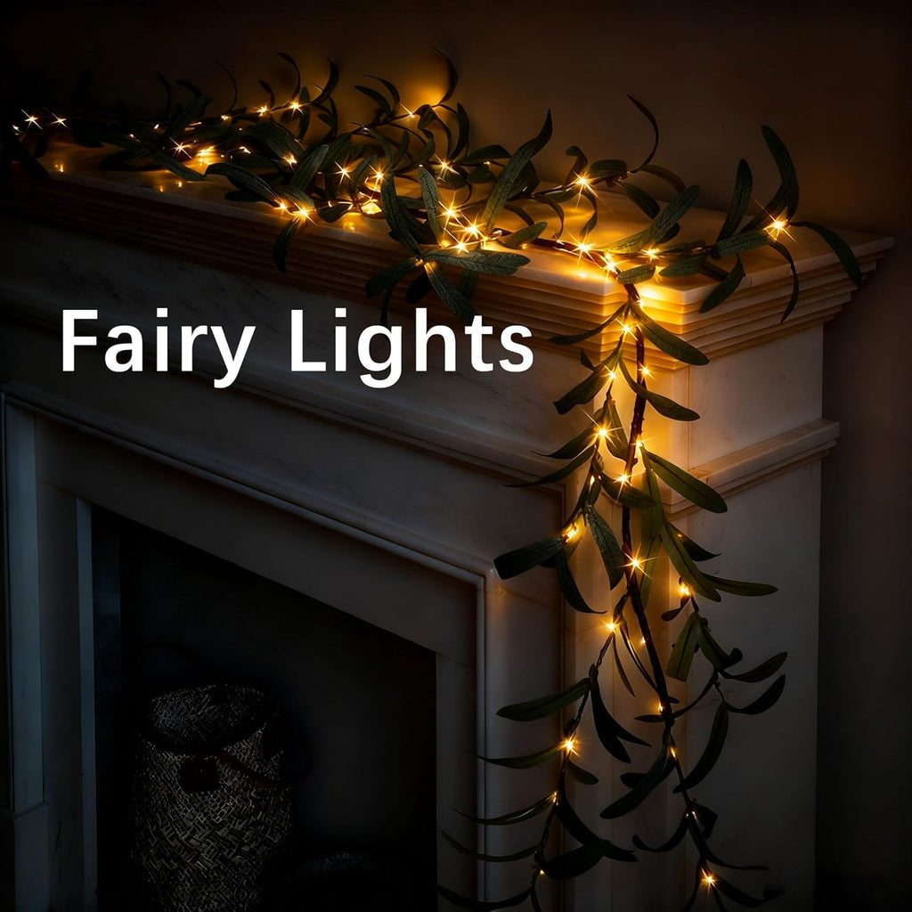 6FT - 2Pack Twinkling Tree Fairy Light Olive Vine Garland,Lighted Olive Tree,Cozy Home Decor,Pre-Lit Lighted Artificial Olive Garland with Timer for Christmas Decorations (Olive Garland, 1)