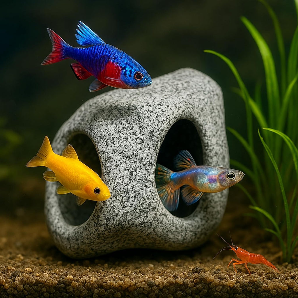 Aquarium Hideaway Rock Cave – Safe and Non-Toxic Ceramic Fish Tank Decorations, Betta Fish Cave and Aquarium Decor for Small Fish to Rest, Hide, and Play, Perfect Natural Tank Ornament