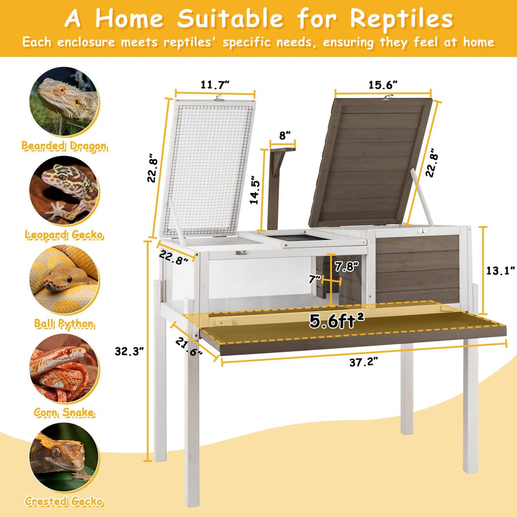 PetsCosset Tortoise Habitat Wooden Tortoise House, Indoor Turtle Enclosure Outdoor Reptile Cage with Removable Bottom, Light Support, Openable Roof (Tall Tortoise Habitat, Leakproof Tray)