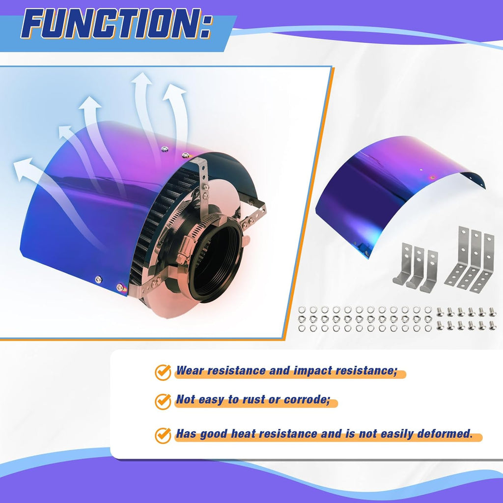 PTNHZ Universal Stainless Steel Air Intake Filter Cover Heat Shield Fits for 2.5-3.5" Cone or Cylinder Filter Neo Chrome