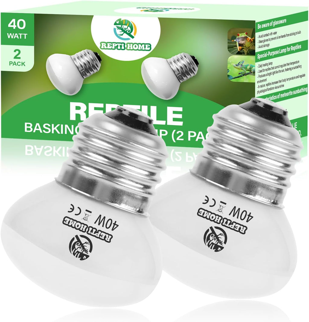 Reptile Heat Lamp Bulbs, UVA Reptile Heat Bulb 2 Pack, 40 Watt Heat Light Bulbs, Daylight Basking Spot Light for Lizard, Bearded Dragon, Snake, Gecko