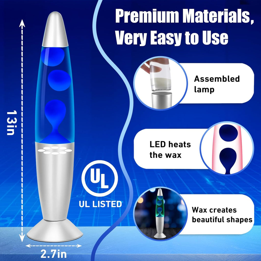 Blue Wax Liquid Motion Lamps Multi Color Changing, 13" LED Magma Lamp for Adults Kids, Night Light Birthday Gifts for Boys Girls, Home Décor Mood Light for Living Room Bedroom
