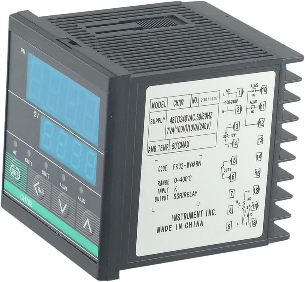CH702 PID Temperature Control Module With Dual Output Relay And For SSR, Two Alarm Alerts, LCD Display For Injection Molding Machines And Ovens