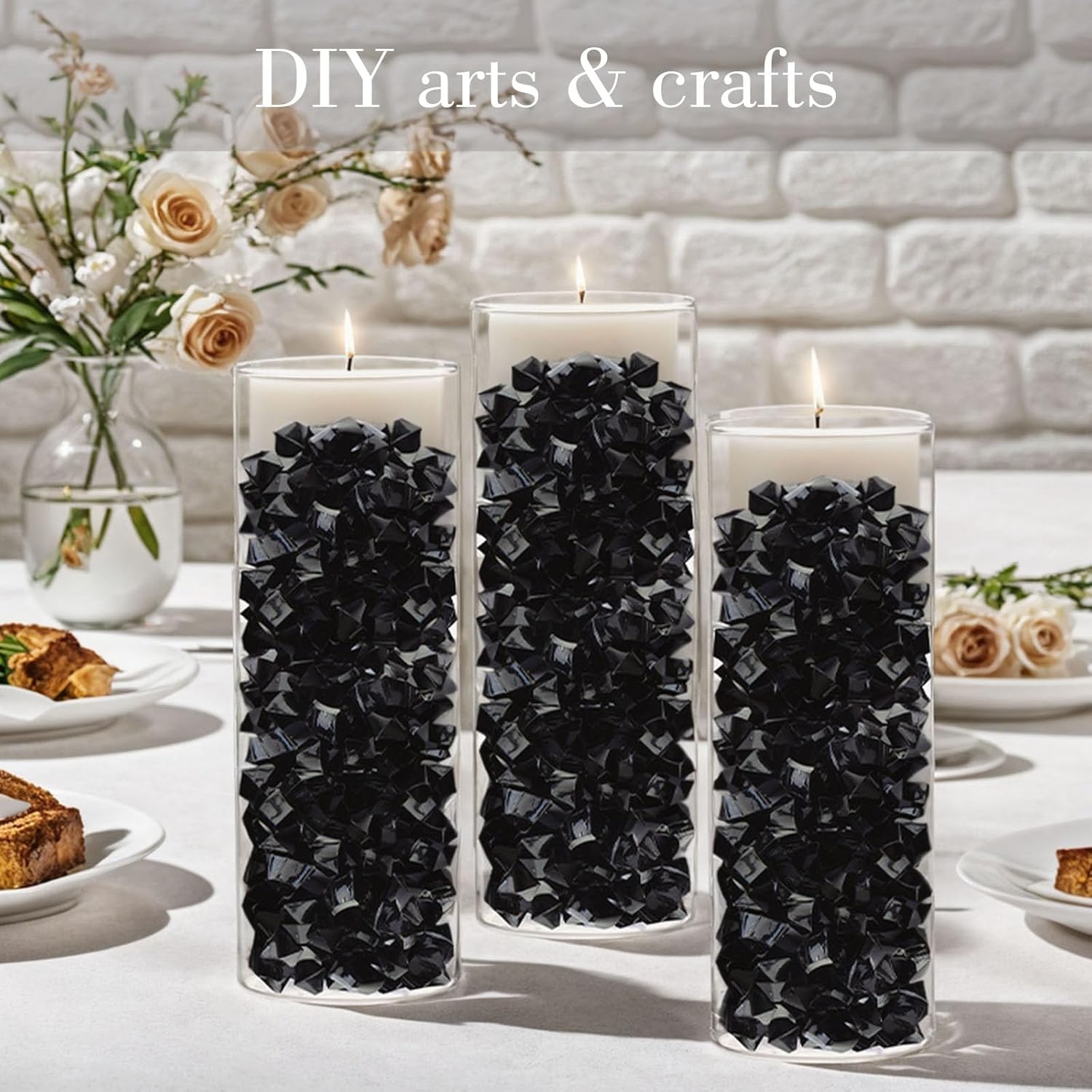 DomeStar 150PCS Fake Ice, Black Christmas Decorations Vase Fillers, Black Plastic Gems Aquarium Tank Rock Party Table Scatter Decorations