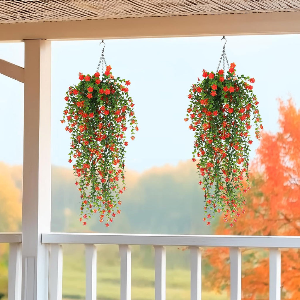 WEISPARK Artificial Hanging Flowers, 4pcs Fake Eucalyptus Vine Faux Flower Greenery Garland Plastic Plants for Indoor Outdoor Wall Garden Wedding Home Party Decor (Orange-4pcs)