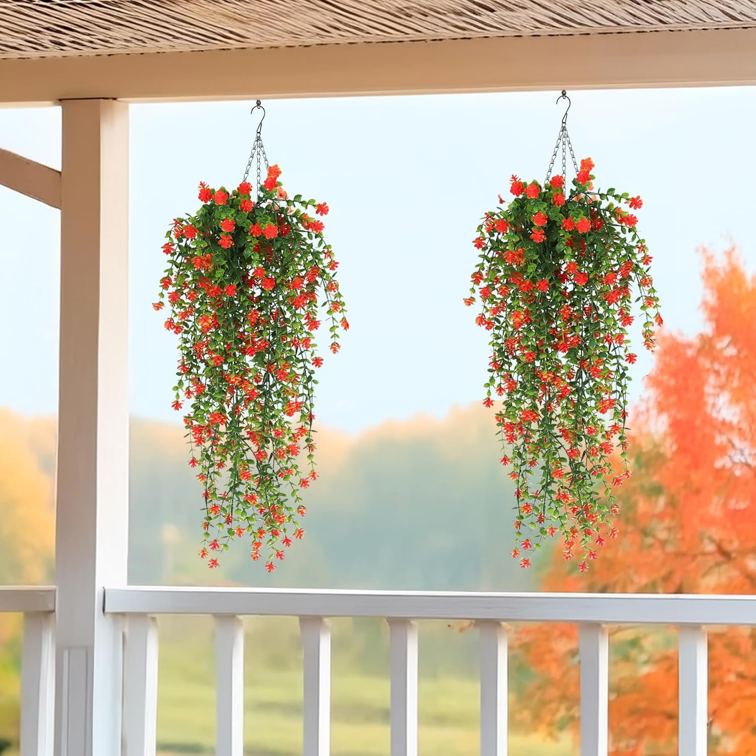 WEISPARK Artificial Hanging Flowers, 4pcs Fake Eucalyptus Vine Faux Flower Greenery Garland Plastic Plants for Indoor Outdoor Wall Garden Wedding Home Party Decor (Orange-4pcs)