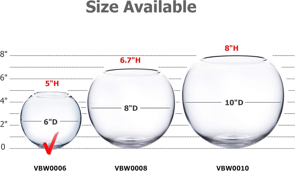 WGV Bowl Glass Vase Bulk, Diameter 6", Height 5", Open Width 4", (Multiple Sizes Choices) Clear Bubble Planter Terrarium Fish Bowl for Wedding Event Home Decor, 12 Pieces (VBW0006)