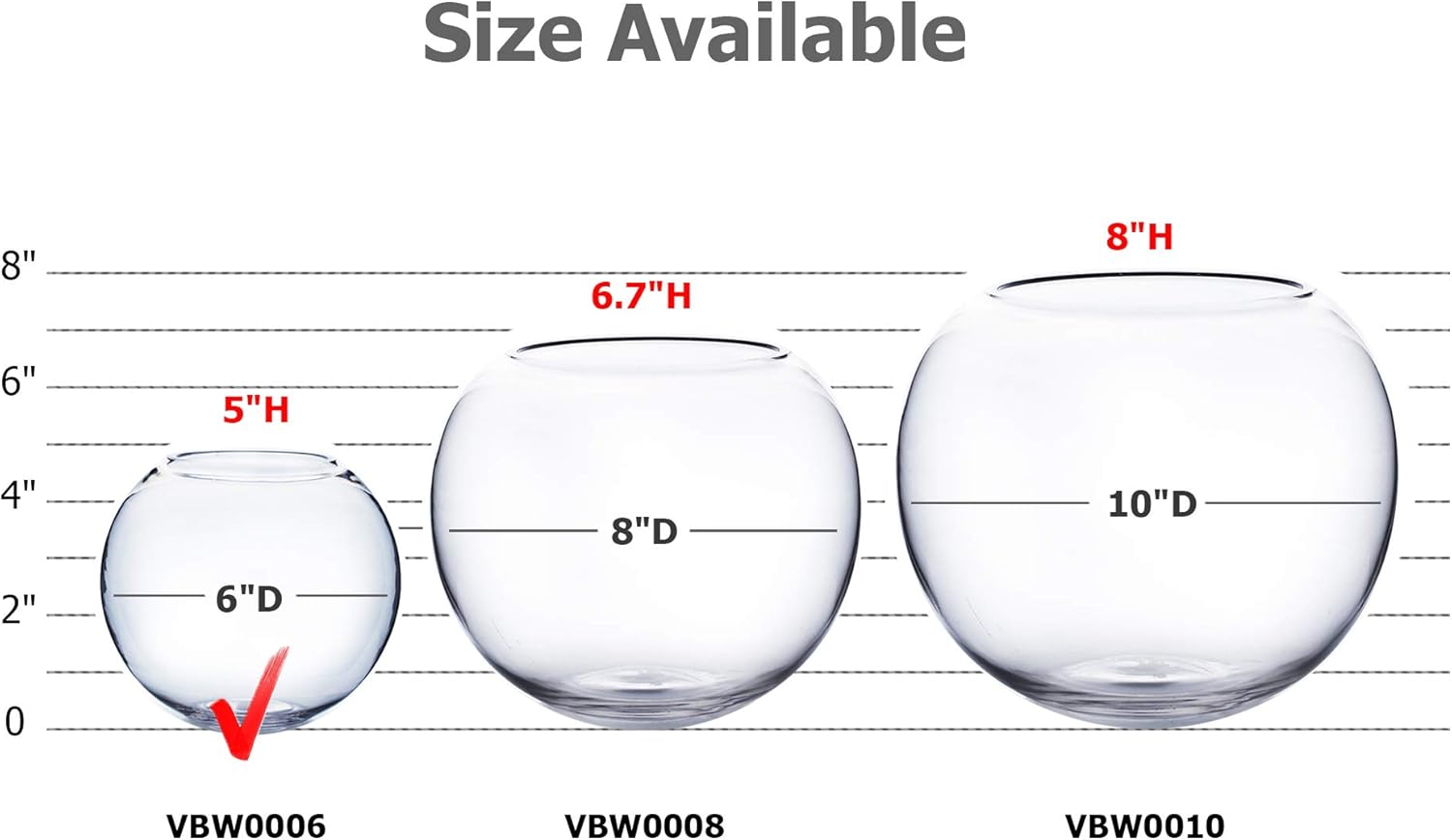 WGV Bowl Glass Vase Bulk, Diameter 6", Height 5", Open Width 4", (Multiple Sizes Choices) Clear Bubble Planter Terrarium Fish Bowl for Wedding Event Home Decor, 12 Pieces (VBW0006)