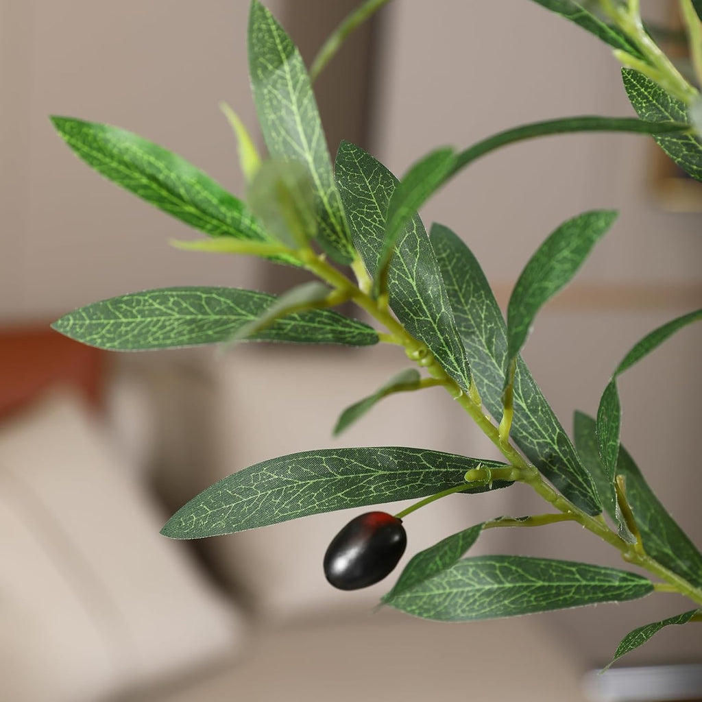 Artificial Olive Tree, 8FT Tall, Faux Olive Trees with Natural Wood Trunk & Lifelike Fruits, Indoor, White Tall Planter, Home Balcony Office Living Room Decor