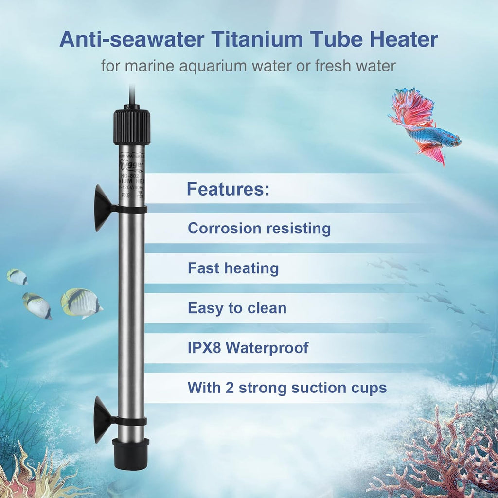 hygger Marine 50W Titanium Aquarium Heater for Salt Water and Fresh Water, Digital Submersible Heater with External IC Thermostat Controller and Thermometer, Fish Tank Heater for Fish Tank 5-10 Gallon