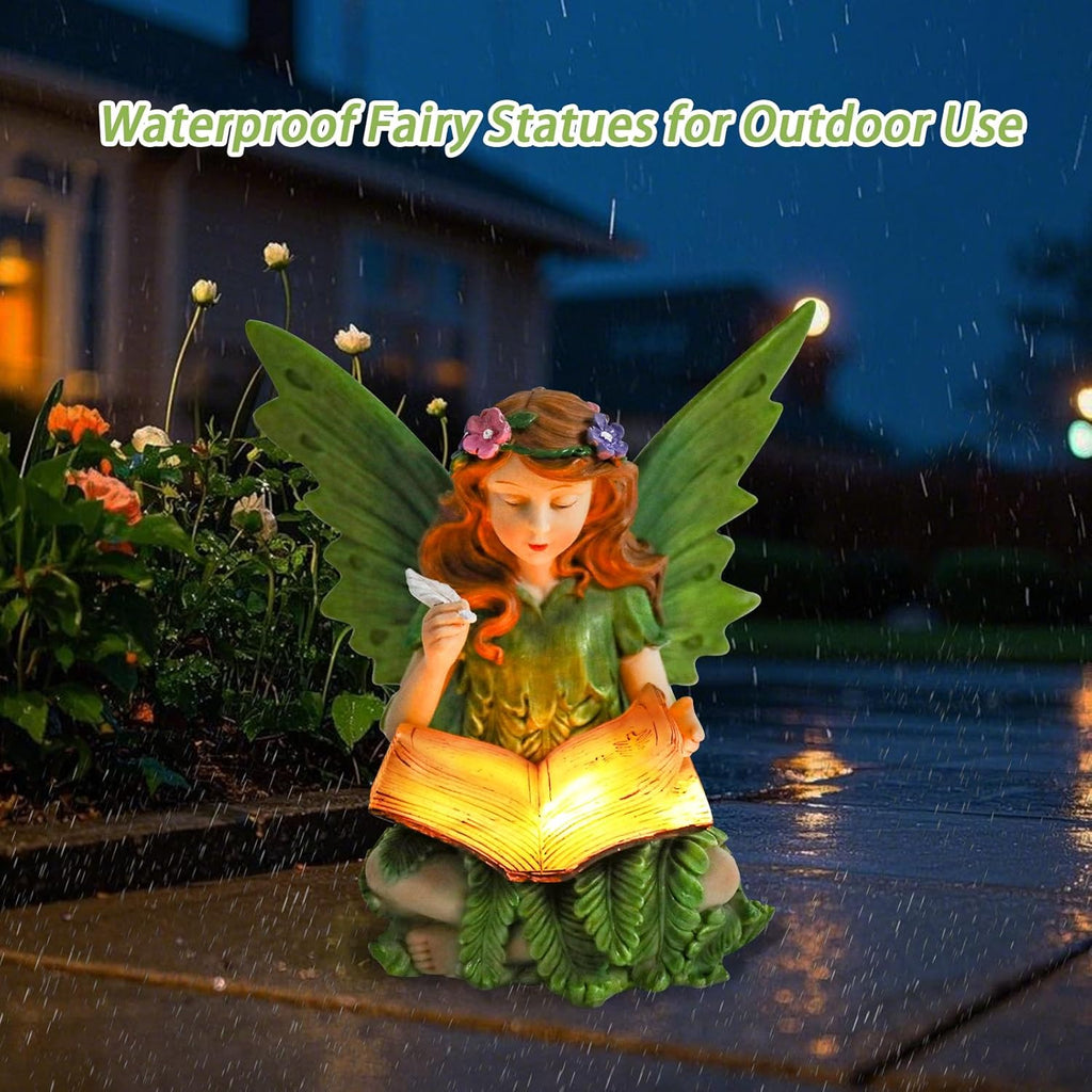 Fairy Garden Statues Outdoor Decor, Solar Fairy Lights Outdoor Lawn Ornaments Resin Sculptures Fairies Garden Decor for Outside Yard Art Patio Porch, Gifts for Women Mom